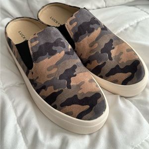 New Lucky Brand Camo Slip-Ons in Sueded Finish
